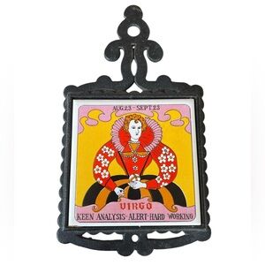 Vintage 60s 70s Virgo Zodiac Sign Hot Plate Trivet Retro Wall Decor